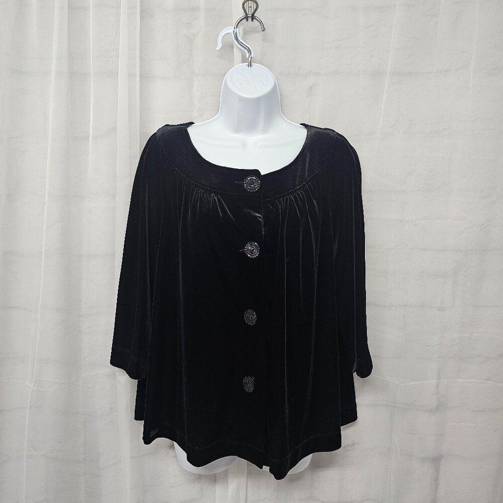 Black Velour Blouse Collarless Goth Boho Minimalist Whimsygoth 1X